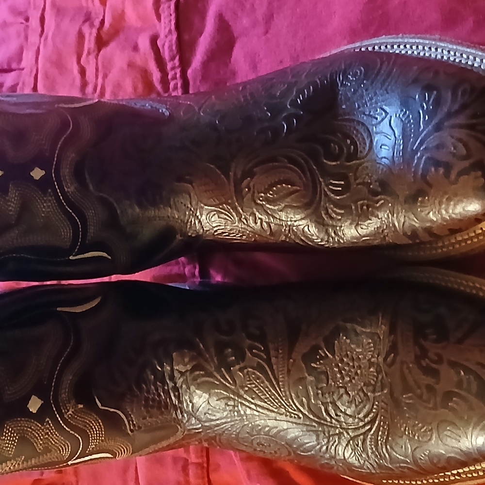 Ornate Brown Leather Heeled Boots